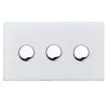 Sheer G2 Bright Chrome 3 gang 250W LED 2 Way Push On/Off Rotary Dimmer Bright Chrome Minimum Load = 5W(LED) Maximum Load = 250W(LED) Trailing Edge / 150W(LED) Leading Edge per gang