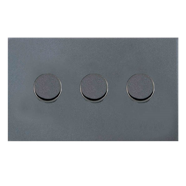 Sheer G2 Anthra Gray 3 gang 100W LED 2 Way Push On/Off Rotary Dimmer Anthra Gray