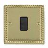 Cheriton Georgian Polished Brass 1 gang 10AX Push To Make Retractive Rocker Black/Black