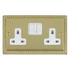 Cheriton Georgian Polished Brass 2 gang 13A Double Pole Switched Socket White/White