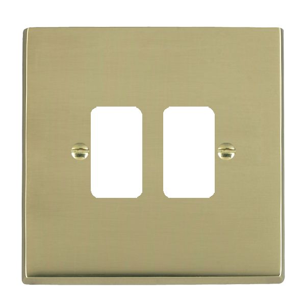 Cheriton Victorian Grid-IT Polished Brass 2 gang Grid Fix Aperture Plate with Grid