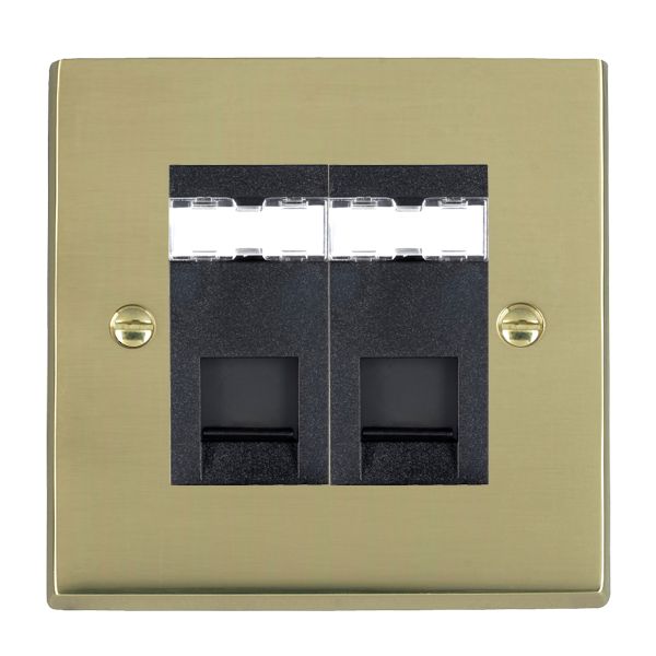 Cheriton Victorian Polished Brass 2 gang RJ12 Outlet – Unshielded Black