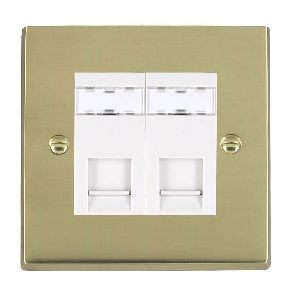 Cheriton Victorian Polished Brass 2 gang RJ12 Outlet – Unshielded White