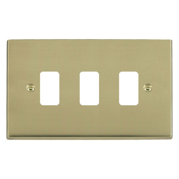 Cheriton Victorian Grid-IT Polished Brass 3 gang Grid Fix Aperture Plate with Grid