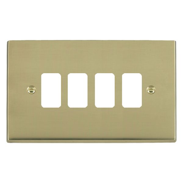 Cheriton Victorian Grid-IT Polished Brass 4 gang Grid Fix Aperture Plate with Grid
