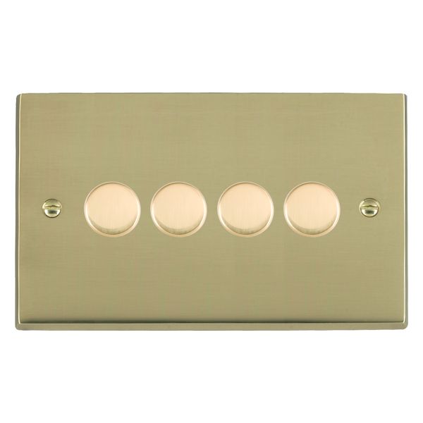 Cheriton Victorian Polished Brass 4 gang 250W LED 2 Way Push On/Off Rotary Dimmer Polished Brass Minimum Load = 5W(LED) Maximum Load = 250W(LED) Trailing Edge / 150W(LED) Leading Edge per gang