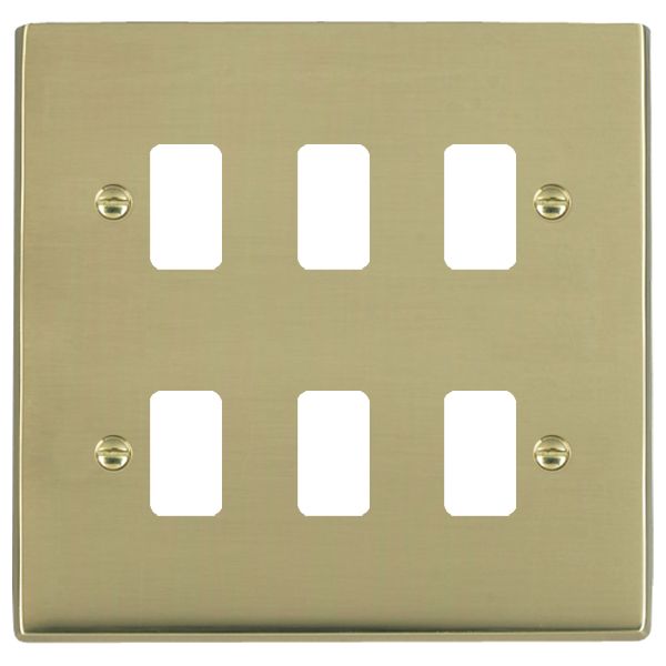 Cheriton Victorian Grid-IT Polished Brass 6 gang Grid Fix Aperture Plate with Grid
