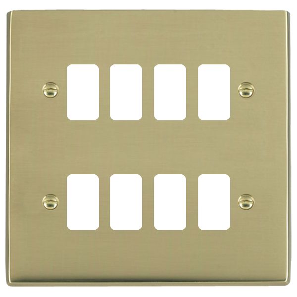 Cheriton Victorian Grid-IT Polished Brass 8 gang Grid Fix Aperture Plate with Grid