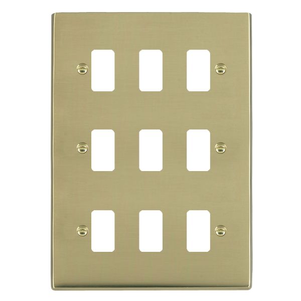 Cheriton Victorian Grid-IT Polished Brass 9 gang Grid Fix Aperture Plate with Grid