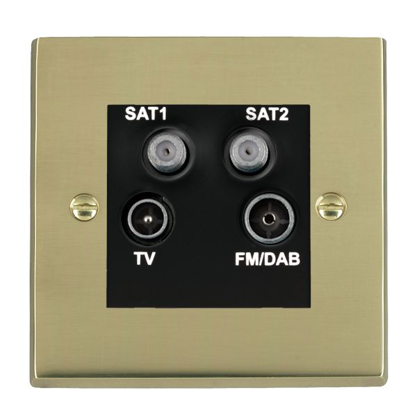 Cheriton Victorian Polished Brass Non-Isolated TV+FM+SAT1+SAT2 Quadplexer 2in/4out (DAB Compatible) Black
