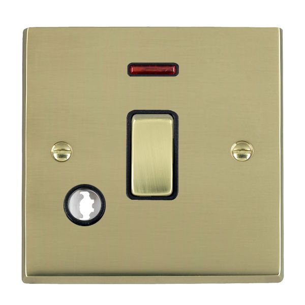 Cheriton Victorian Polished Brass 1 gang 20AX Double Pole Rocker and Neon and Cable Outlet Polished Brass/Black