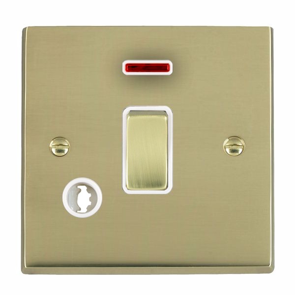 Cheriton Victorian Polished Brass 1 gang 20AX Double Pole Rocker and Neon and Cable Outlet Polished Brass/White