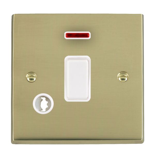 Cheriton Victorian Polished Brass 1 gang 20AX Double Pole Rocker and Neon and Cable Outlet White/White