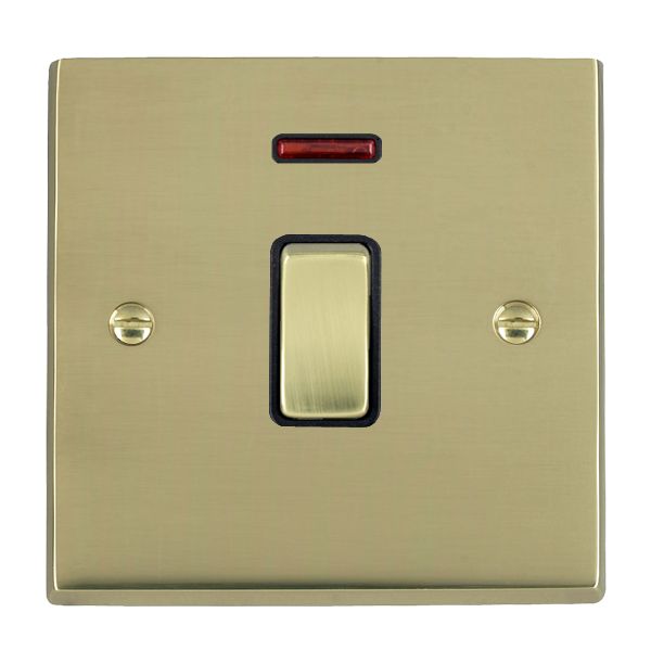 Cheriton Victorian Polished Brass 1 gang 20AX Double Pole Rocker and Neon Polished Brass/Black