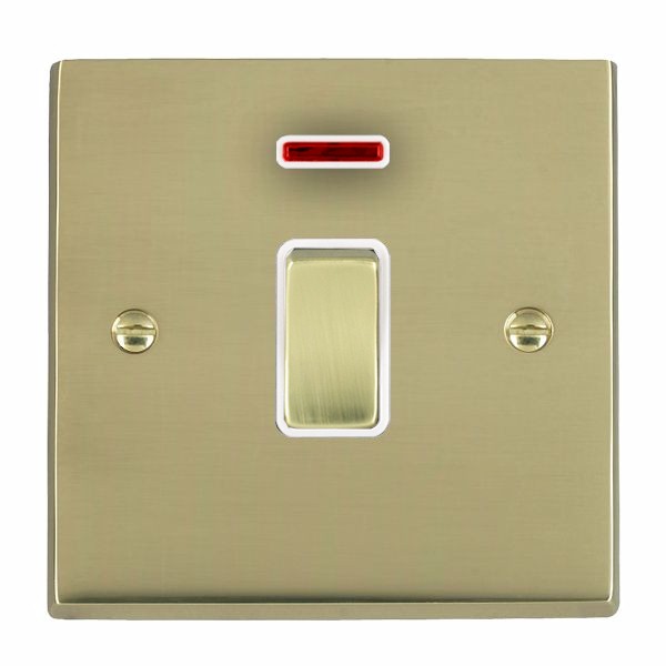 Cheriton Victorian Polished Brass 1 gang 20AX Double Pole Rocker and Neon Polished Brass/White