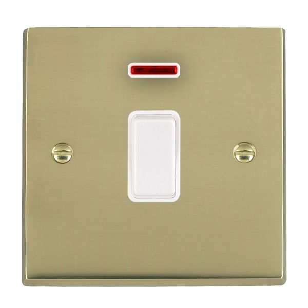 Cheriton Victorian Polished Brass 1 gang 20AX Double Pole Rocker and Neon White/White