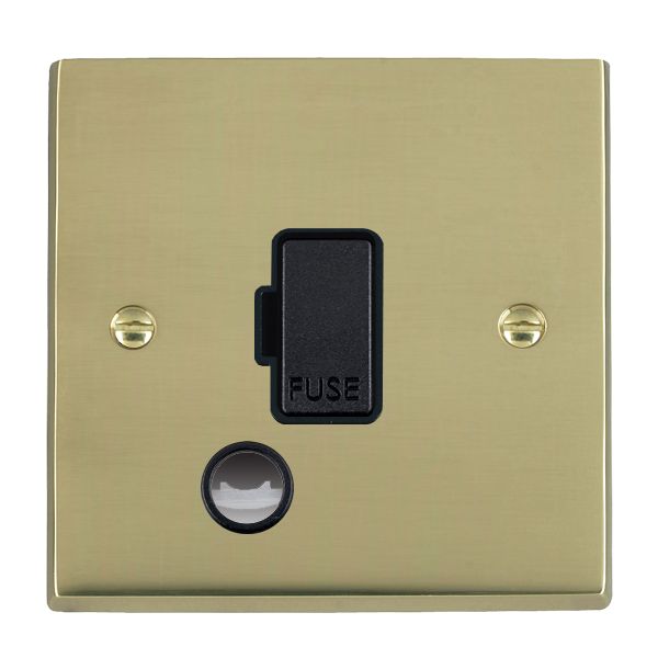 Cheriton Victorian Polished Brass 1 gang 13A Fuse and Cable Outlet Black/Black