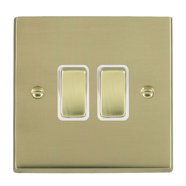 Cheriton Victorian Polished Brass 2 gang 10AX 2 Way Rocker Polished Brass/White