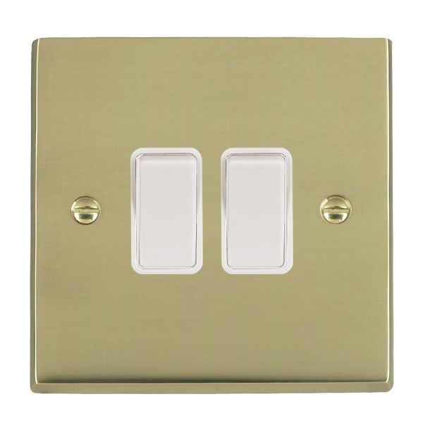 Cheriton Victorian Polished Brass 2 gang 10AX 2 Way Rocker White/White