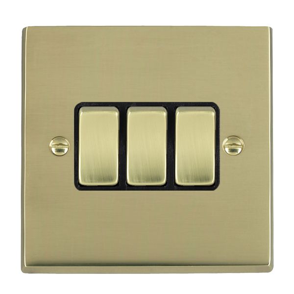 Cheriton Victorian Polished Brass 3 gang 10AX 2 Way Rocker Polished Brass/Black