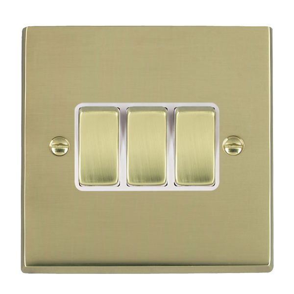 Cheriton Victorian Polished Brass 3 gang 10AX 2 Way Rocker Polished Brass/White