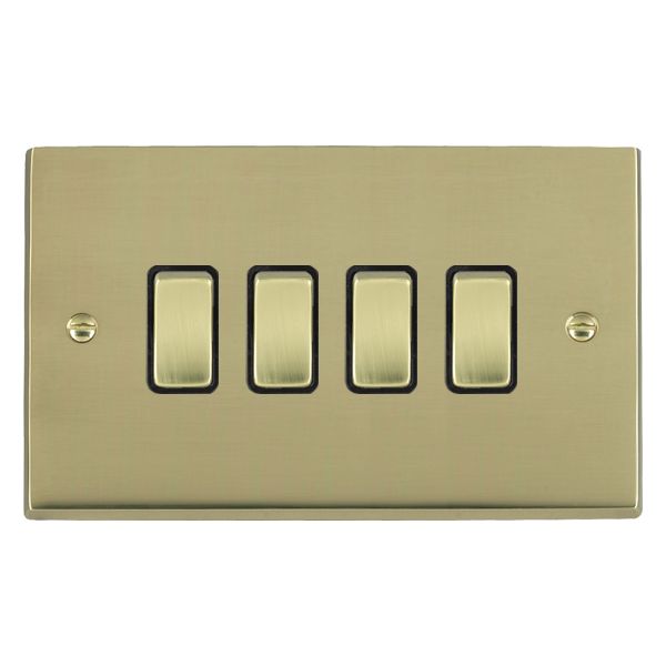 Cheriton Victorian Polished Brass 4 gang 10AX 2 Way Rocker Polished Brass/Black