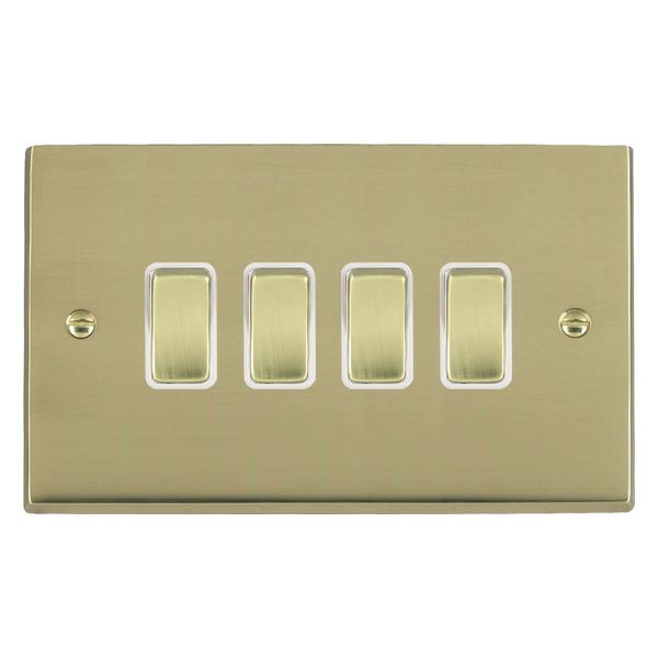Cheriton Victorian Polished Brass 4 gang 10AX 2 Way Rocker Polished Brass/White