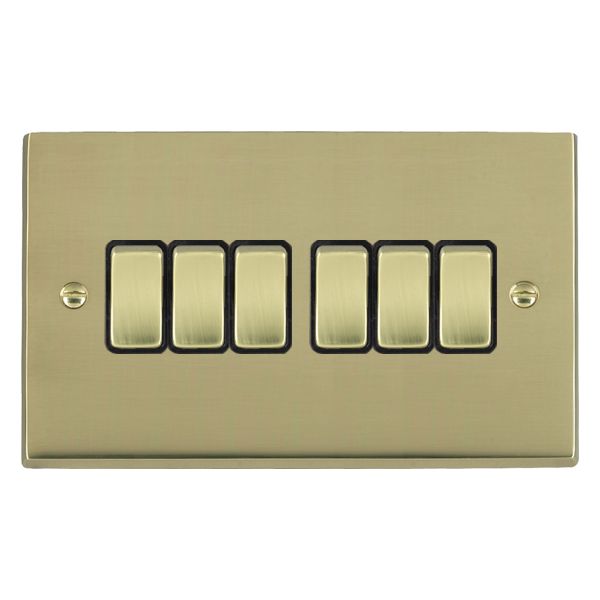 Cheriton Victorian Polished Brass 6 gang 10AX 2 Way Rocker Polished Brass/Black