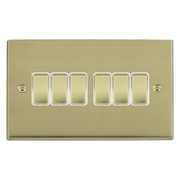 Cheriton Victorian Polished Brass 6 gang 10AX 2 Way Rocker Polished Brass/White