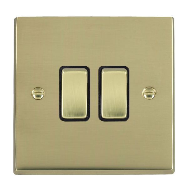 Cheriton Victorian Polished Brass 2 gang 10AX Intermediate Rocker Polished Brass/Black
