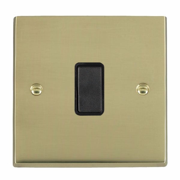 Cheriton Victorian Polished Brass 1 gang 10AX Push To Make Retractive Rocker Black/Black