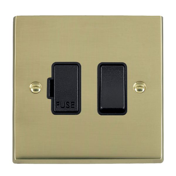 Cheriton Victorian Polished Brass 1 gang 13A Double Pole Fused Spur Black/Black