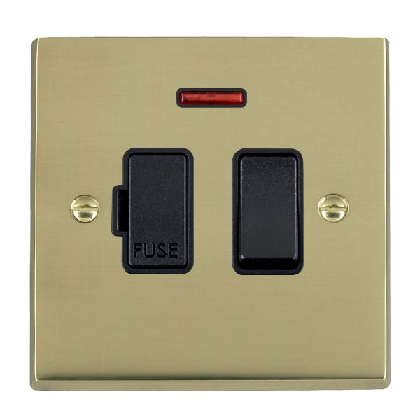 Cheriton Victorian Polished Brass 1 gang 13A Double Pole Fused Spur and Neon Black/Black