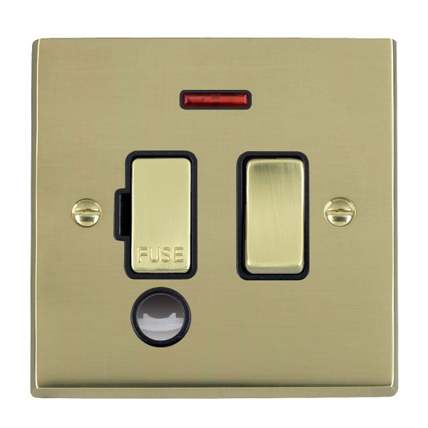 Cheriton Victorian Polished Brass 1 gang 13A Double Pole Fused Spur and Neon and Cable Outlet Polished Brass/Black