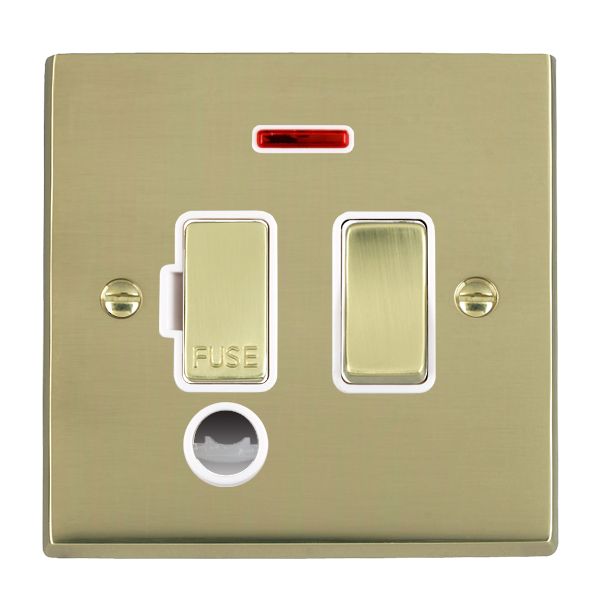 Cheriton Victorian Polished Brass 1 gang 13A Double Pole Fused Spur and Neon and Cable Outlet Polished Brass/White