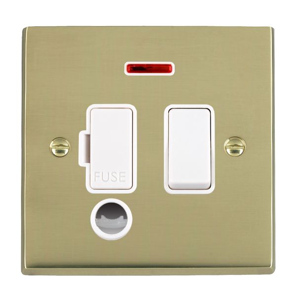 Cheriton Victorian Polished Brass 1 gang 13A Double Pole Fused Spur and Neon and Cable Outlet White/White