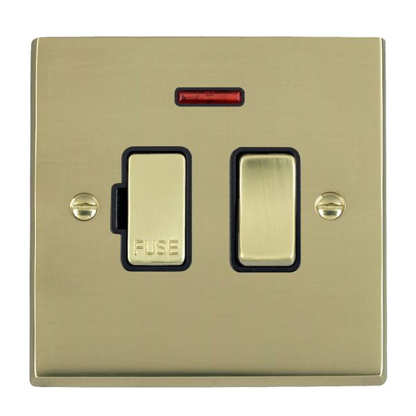 Cheriton Victorian Polished Brass 1 gang 13A Double Pole Fused Spur and Neon Polished Brass/Black