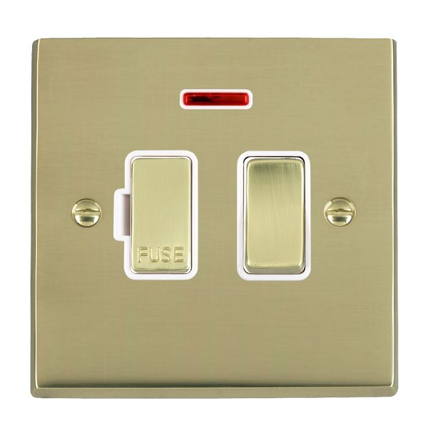 Cheriton Victorian Polished Brass 1 gang 13A Double Pole Fused Spur and Neon Polished Brass/White