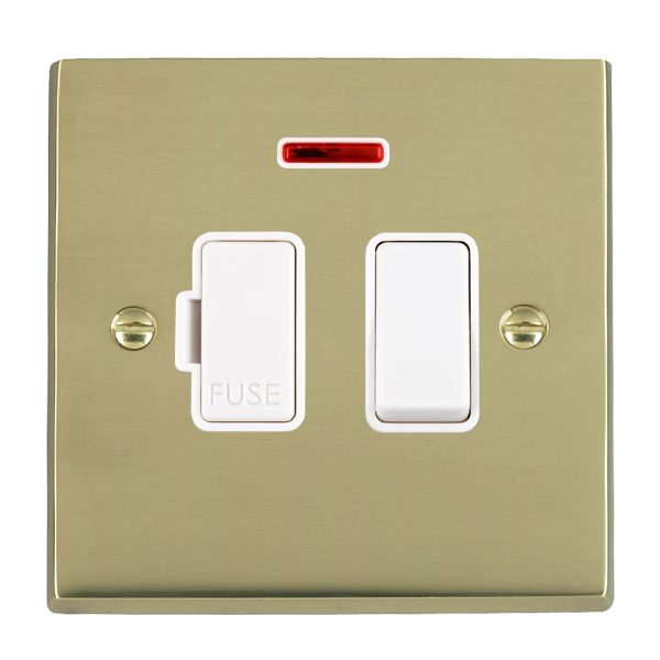 Cheriton Victorian Polished Brass 1 gang 13A Double Pole Fused Spur and Neon White/White