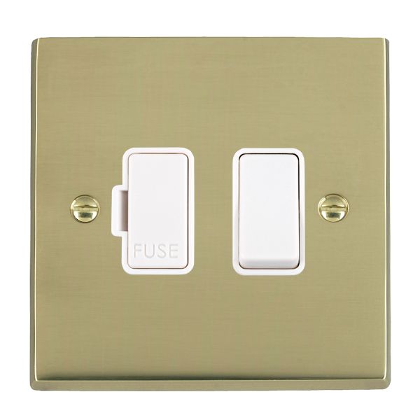 Cheriton Victorian Polished Brass 1 gang 13A Double Pole Fused Spur White/White