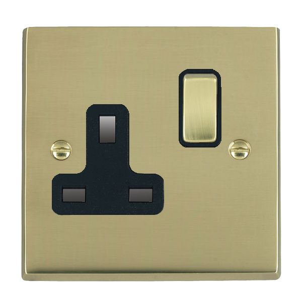 Cheriton Victorian Polished Brass 1 gang 13A Double Pole Switched Socket Polished Brass/Black