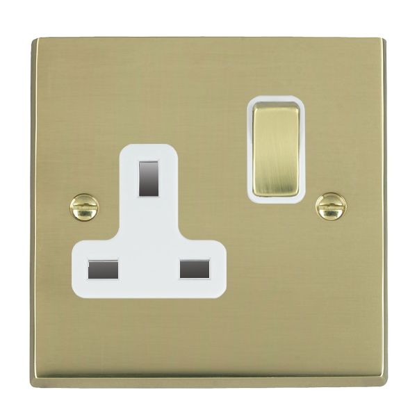 Cheriton Victorian Polished Brass 1 gang 13A Double Pole Switched Socket Polished Brass/White