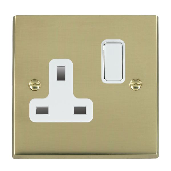 Cheriton Victorian Polished Brass 1 gang 13A Double Pole Switched Socket White/White