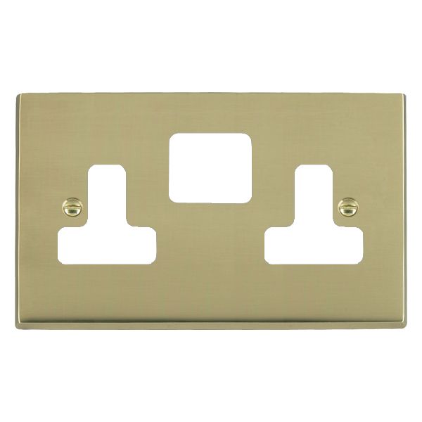 Cheriton Victorian Grid-IT Polished Brass 2 gang 13A Switched Socket Grid Fix Aperture Plate