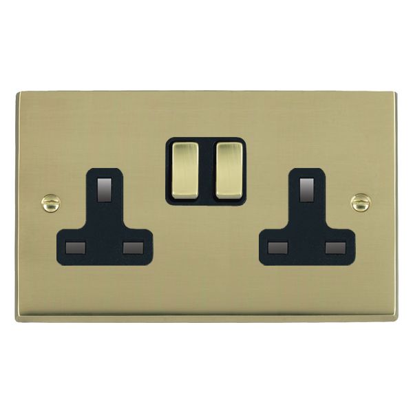 Cheriton Victorian Polished Brass 2 gang 13A Double Pole Switched Socket Polished Brass/Black