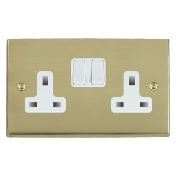 Cheriton Victorian Polished Brass 2 gang 13A Double Pole Switched Socket White/White