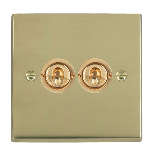 Cheriton Victorian Polished Brass 2 gang 20AX 2 Way Toggle Polished Brass