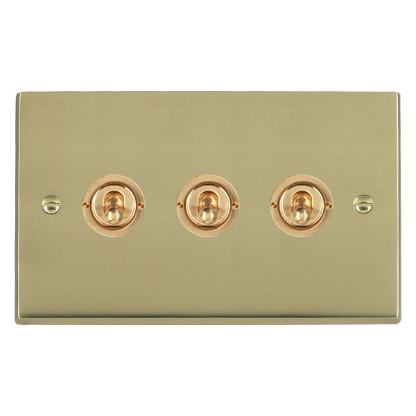 Cheriton Victorian Polished Brass 3 gang 20AX 2 Way Toggle Polished Brass