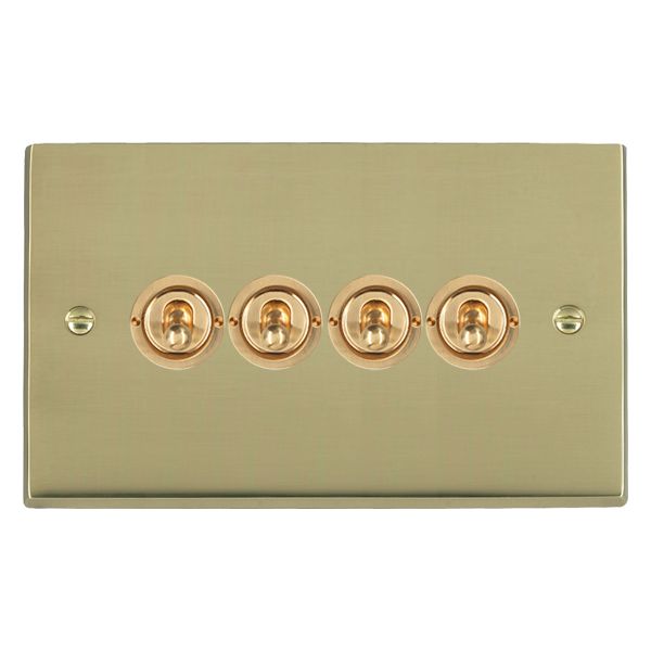 Cheriton Victorian Polished Brass 4 gang 20AX 2 Way Toggle Polished Brass