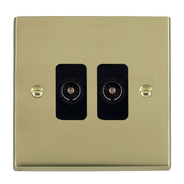 Cheriton Victorian Polished Brass 2 gang Non-Isolated Television 2in/2out Black